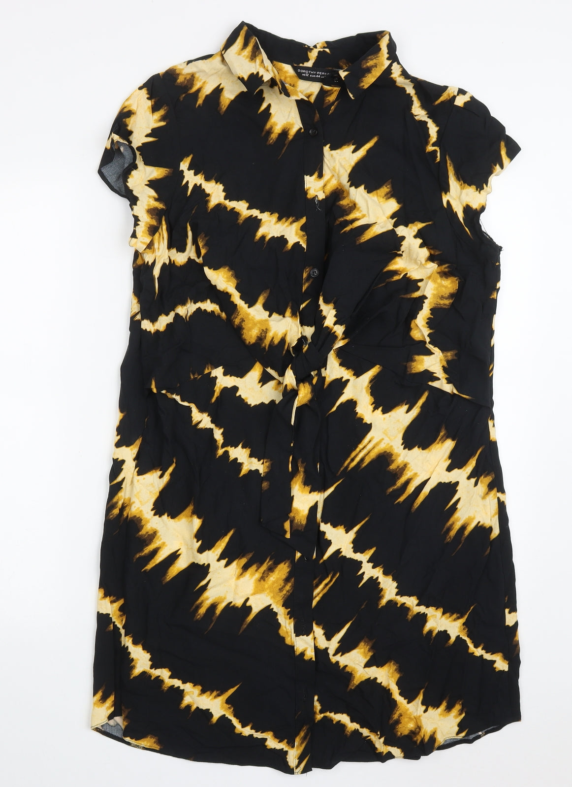 Dorothy Perkins Womens Black  Viscose Shift  Size 16  Collared Button - Orange Abstract