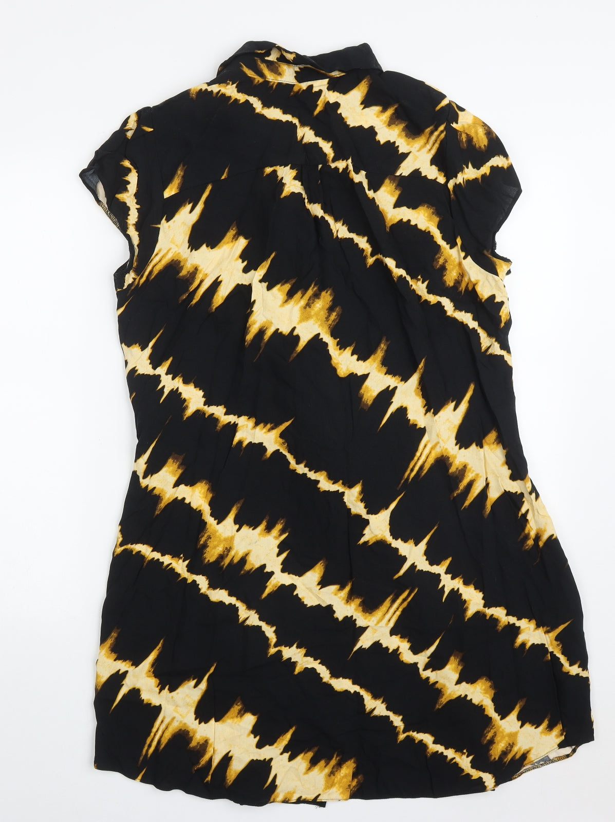 Dorothy Perkins Womens Black  Viscose Shift  Size 16  Collared Button - Orange Abstract