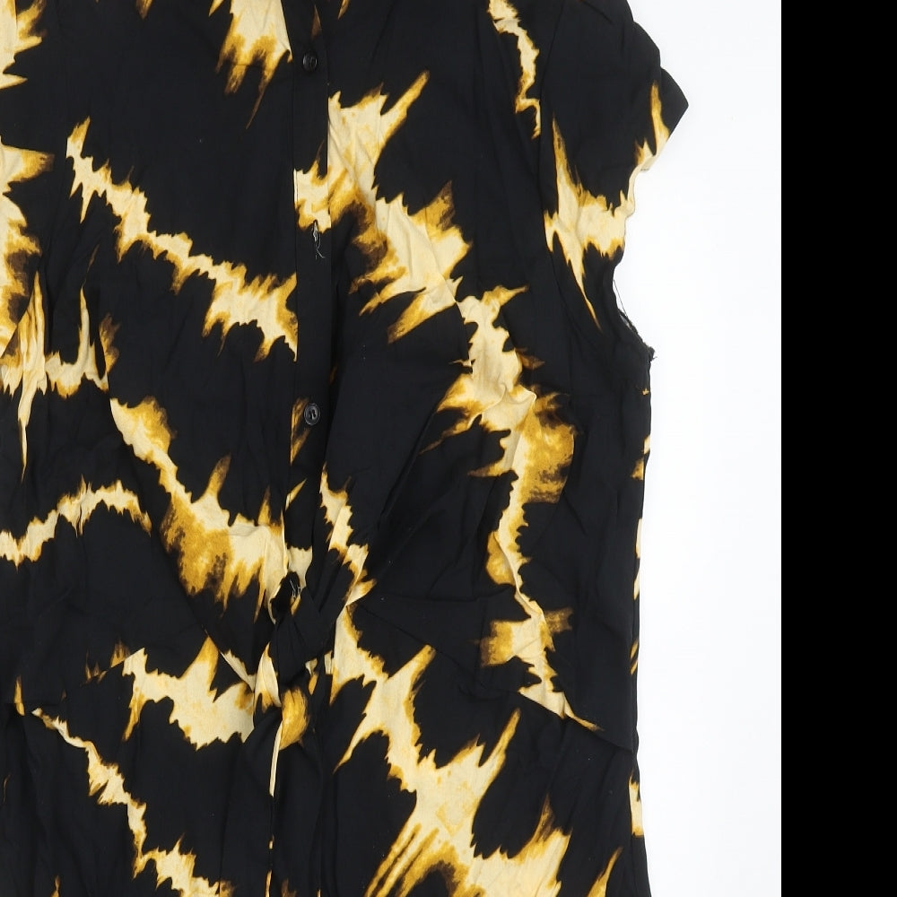 Dorothy Perkins Womens Black  Viscose Shift  Size 16  Collared Button - Orange Abstract