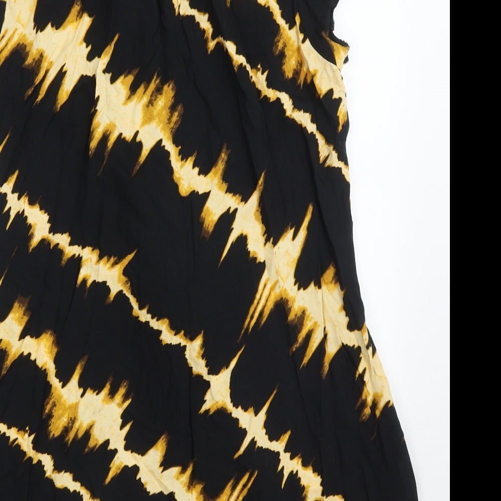 Dorothy Perkins Womens Black  Viscose Shift  Size 16  Collared Button - Orange Abstract