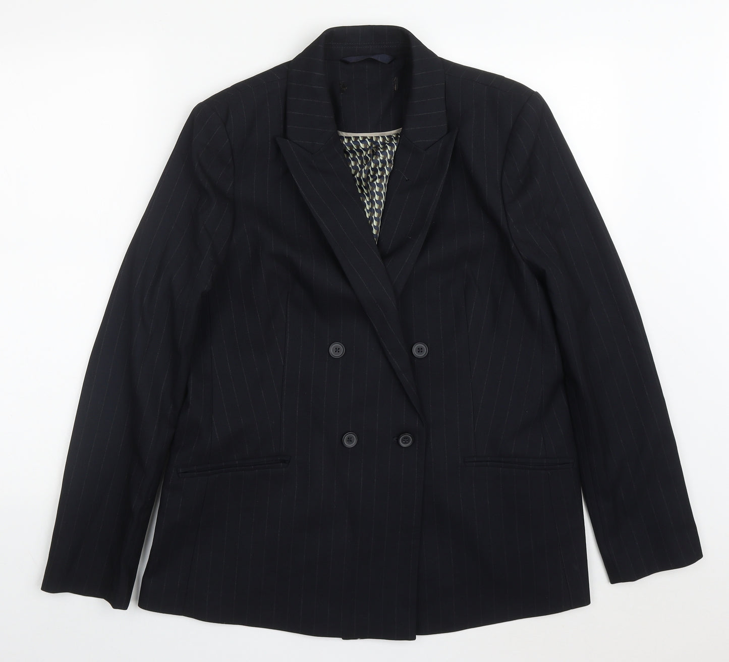 NEXT Womens Blue Striped Polyester Jacket Suit Jacket Size 16