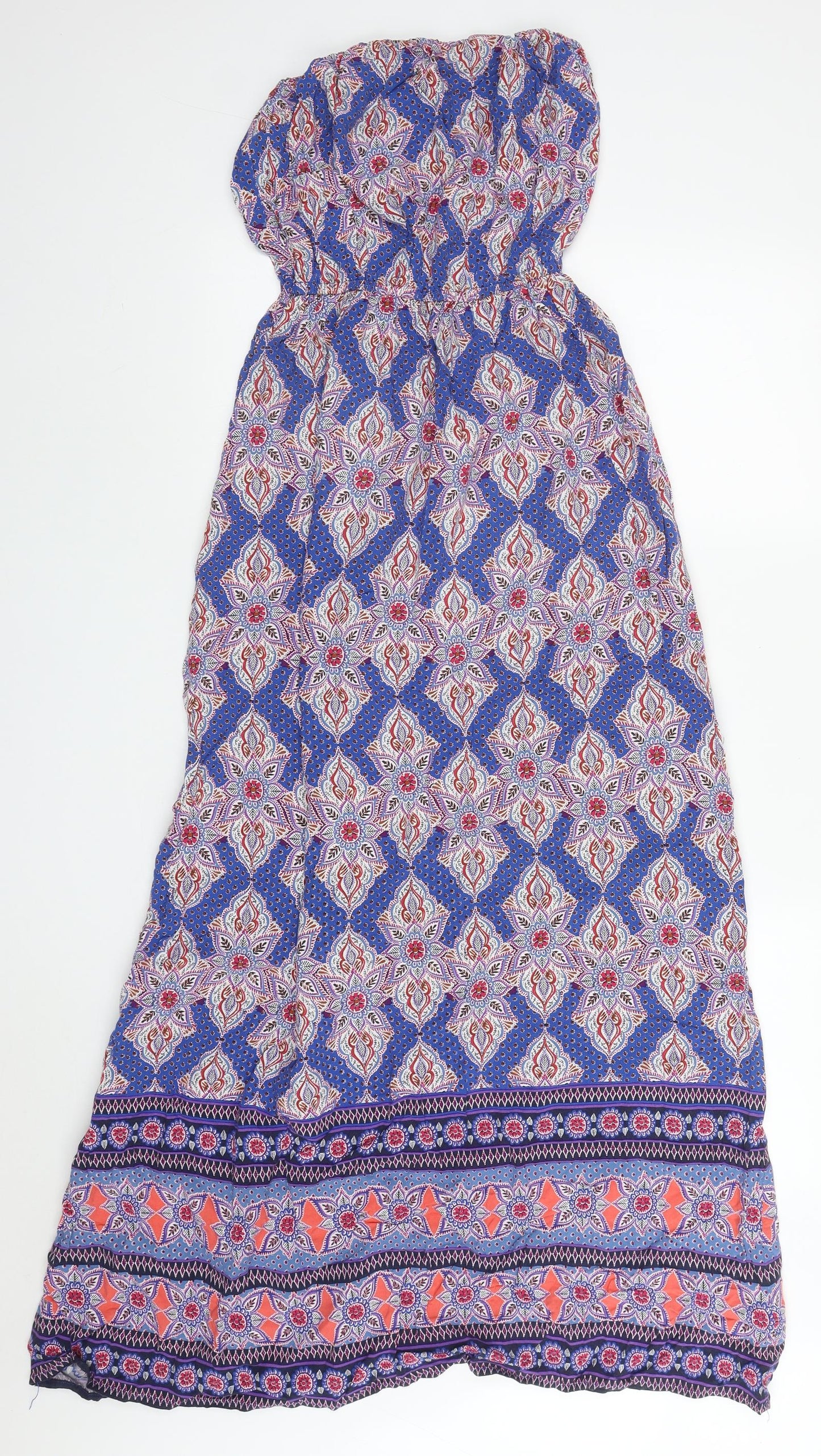 New Look Womens Blue Geometric Viscose Maxi  Size 10  Round Neck Pullover
