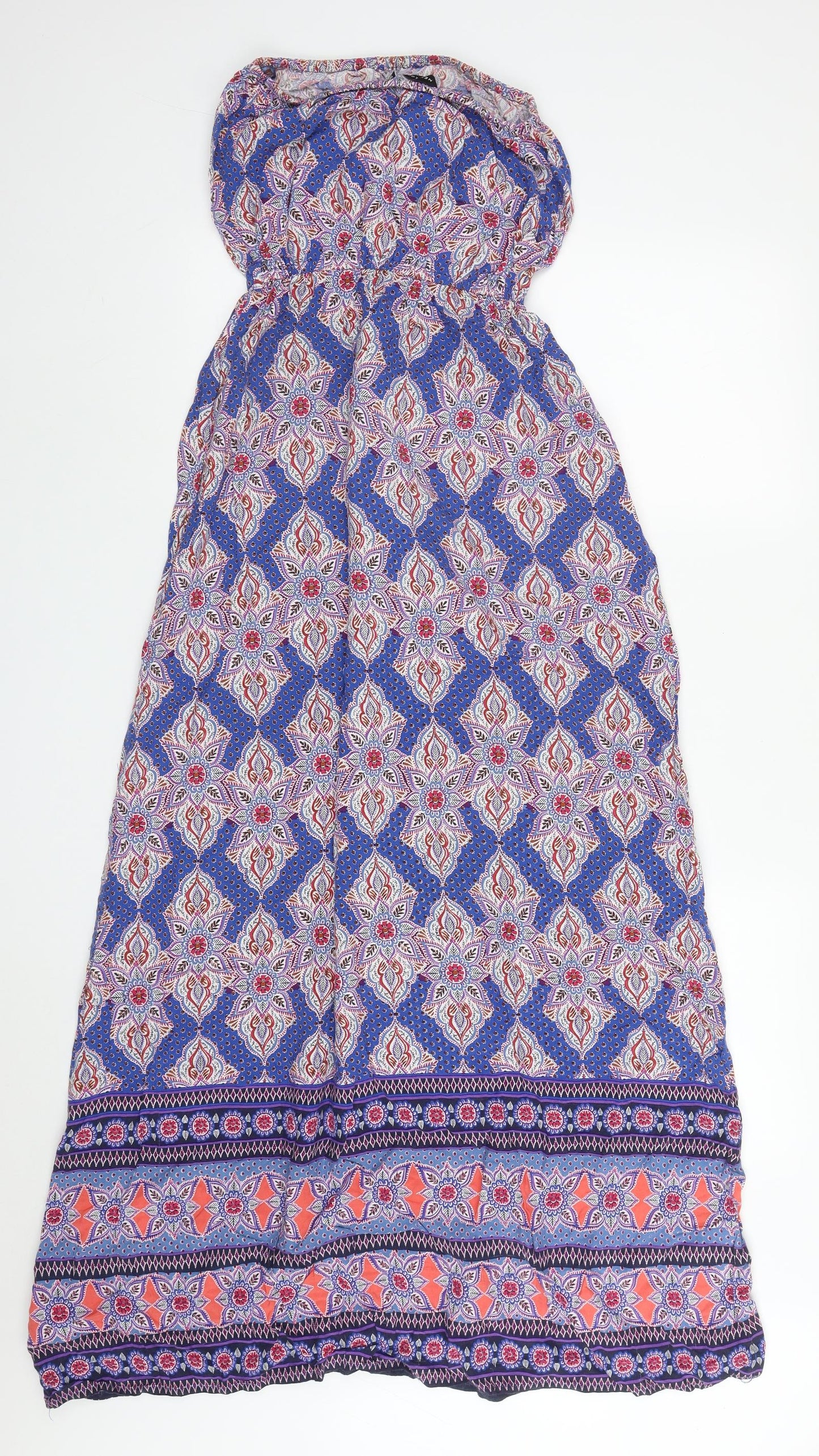 New Look Womens Blue Geometric Viscose Maxi  Size 10  Round Neck Pullover