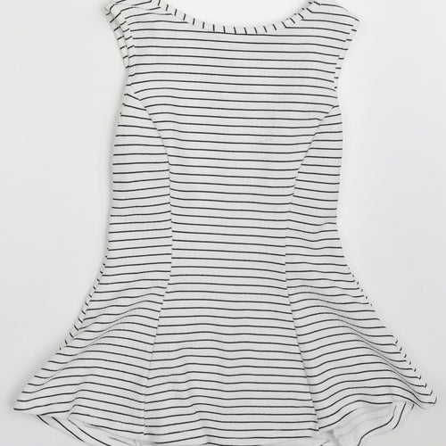 Atmosphere Womens White Striped Polyester Basic Tank Size 8 Round Neck