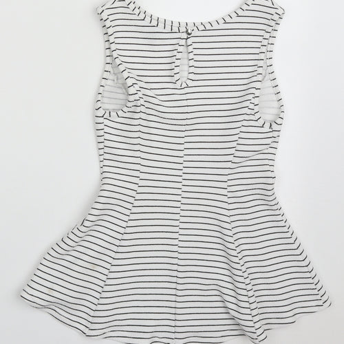 Atmosphere Womens White Striped Polyester Basic Tank Size 8 Round Neck