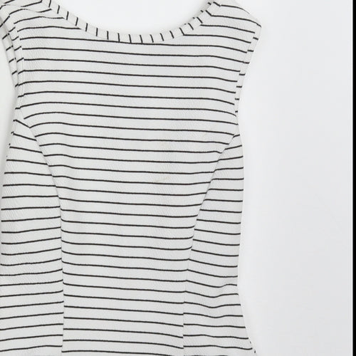 Atmosphere Womens White Striped Polyester Basic Tank Size 8 Round Neck