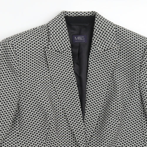 Marks and Spencer Womens Black Geometric Polyester Jacket Suit Jacket Size 12   - Black and White