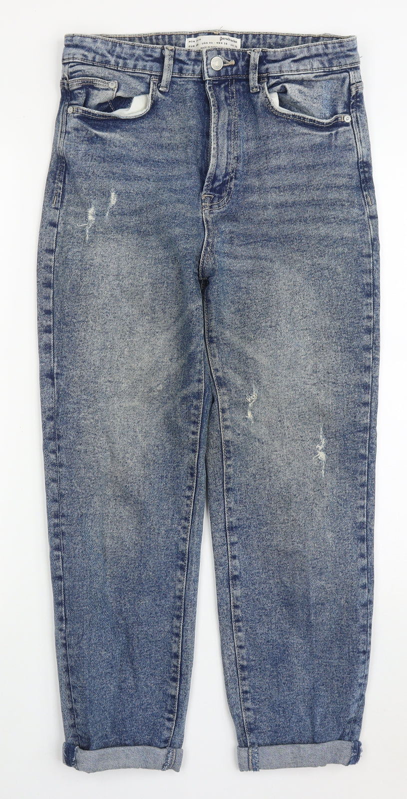 Stradivarius Womens Blue  Cotton Mom Jeans Size 10 L25 in Regular Button