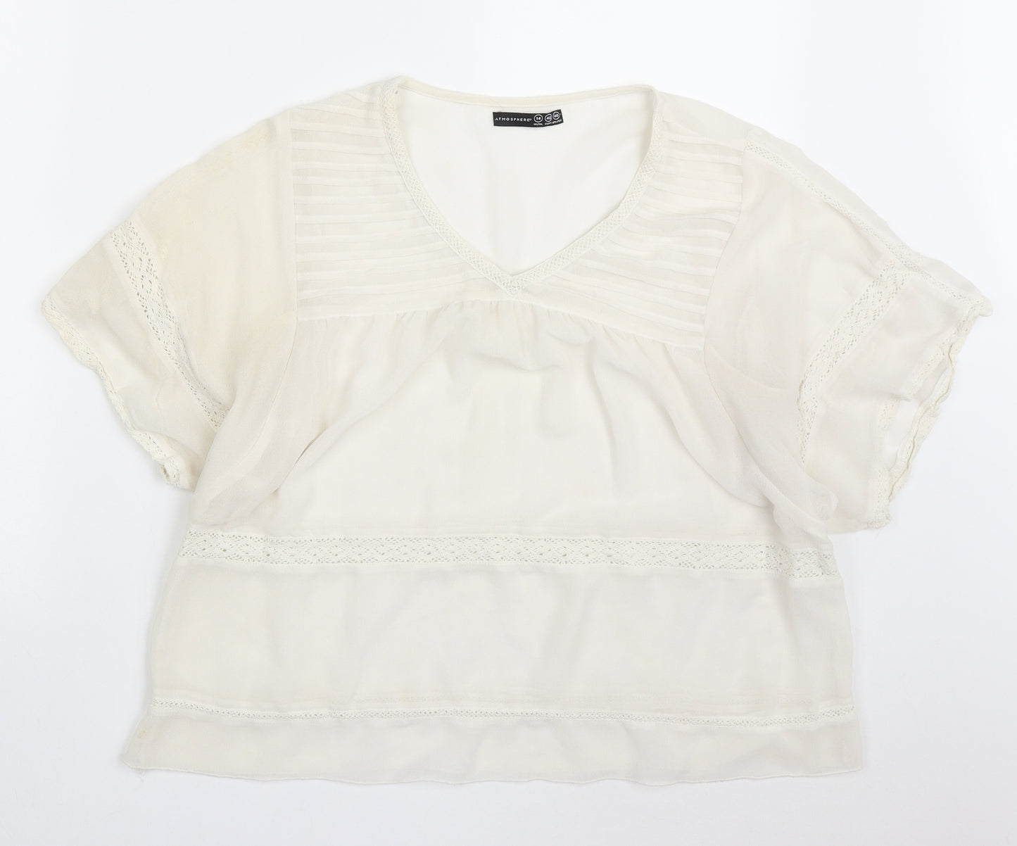 Atmosphere Womens White  Polyester Basic Blouse Size 14 V-Neck