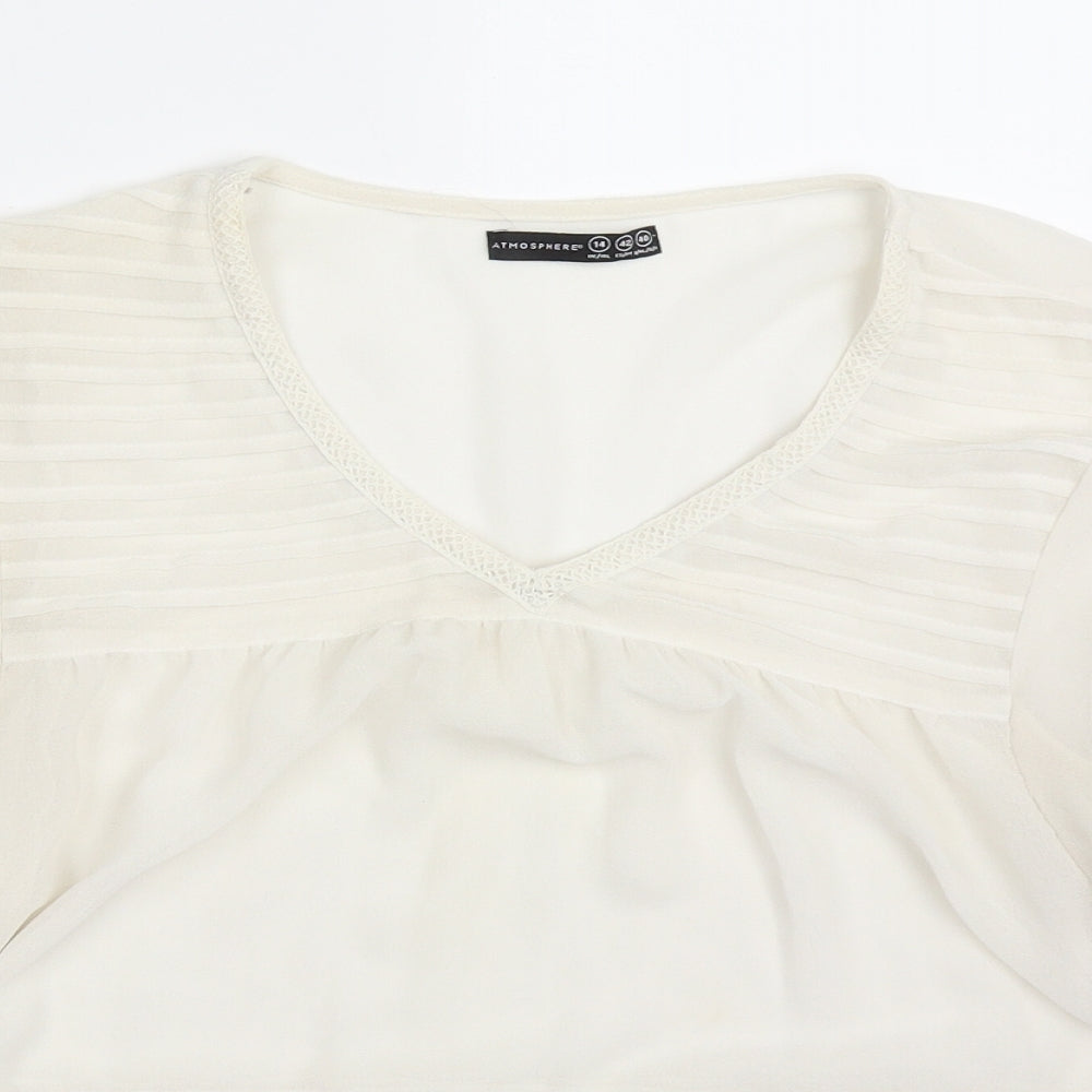 Atmosphere Womens White  Polyester Basic Blouse Size 14 V-Neck