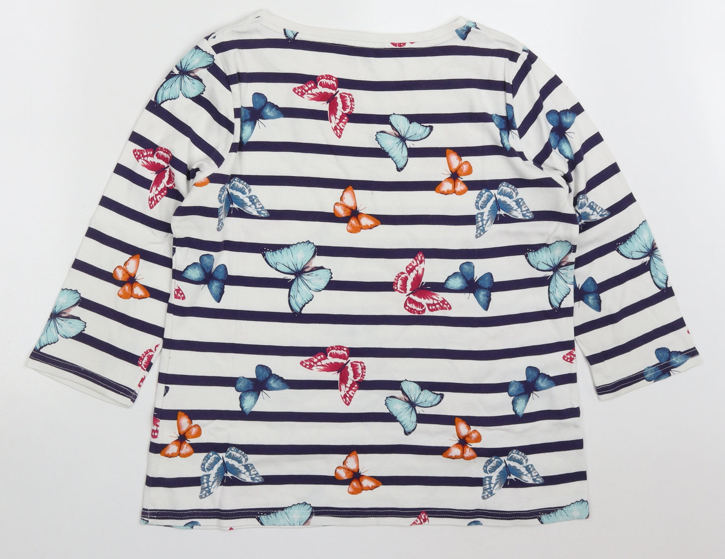 Love Tees Womens Multicoloured Striped Cotton Basic T-Shirt Size 16 Round Neck - Butterflies