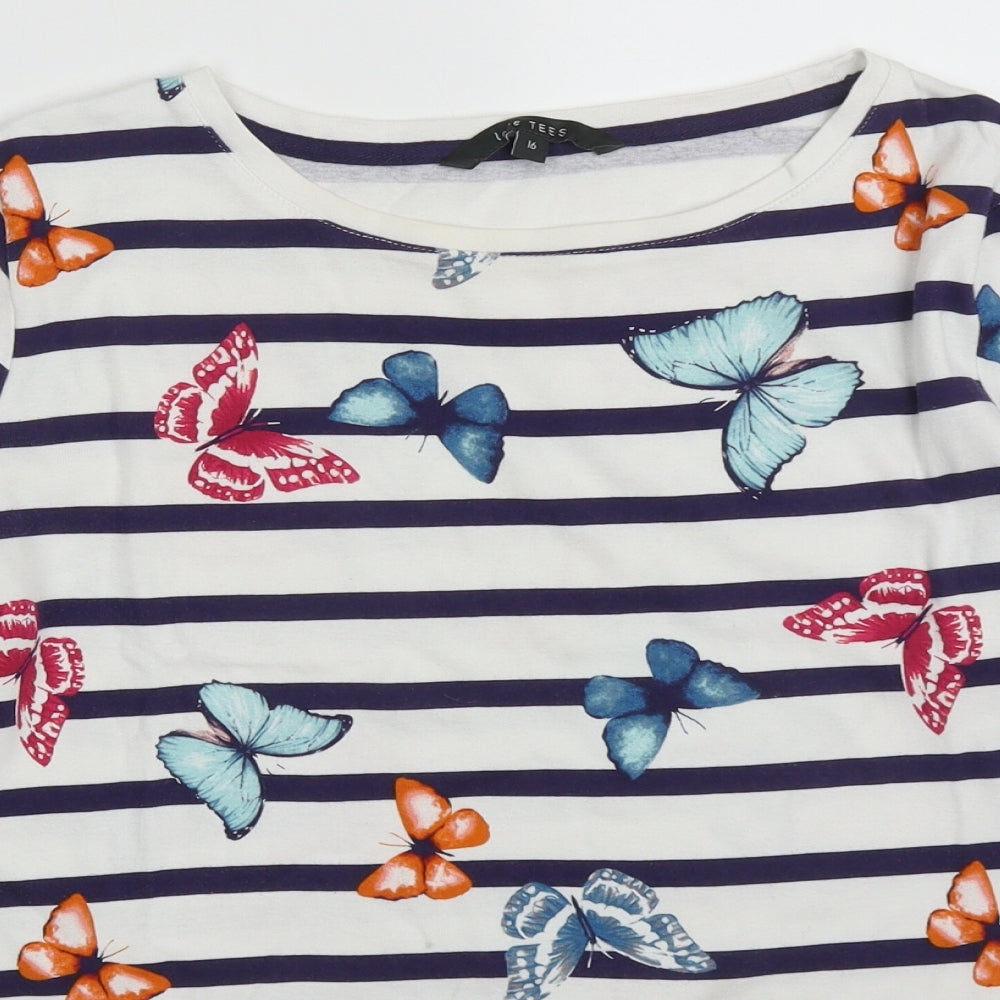 Love Tees Womens Multicoloured Striped Cotton Basic T-Shirt Size 16 Round Neck - Butterflies