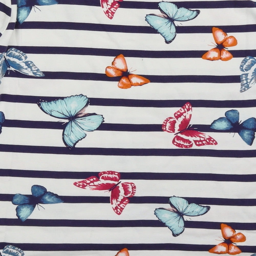 Love Tees Womens Multicoloured Striped Cotton Basic T-Shirt Size 16 Round Neck - Butterflies