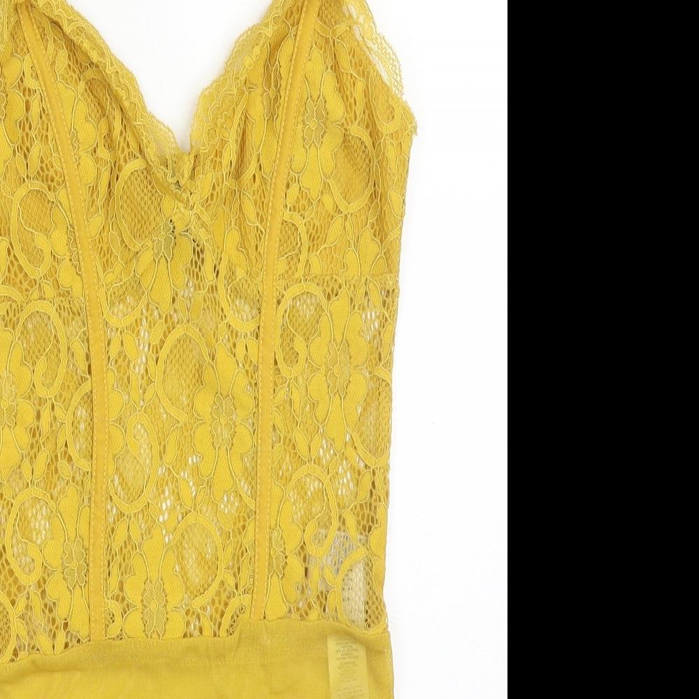 New Look Womens Yellow  Nylon Bodysuit One-Piece Size 10  Button