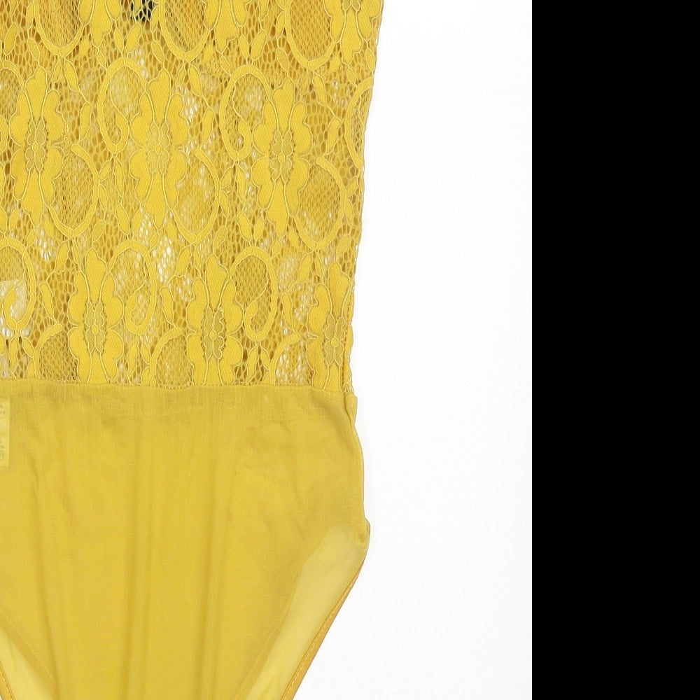 New Look Womens Yellow  Nylon Bodysuit One-Piece Size 10  Button
