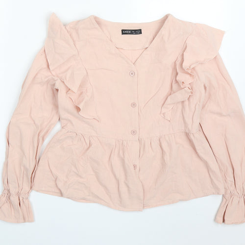 SheIn Womens Pink  Polyester Basic Button-Up Size S V-Neck