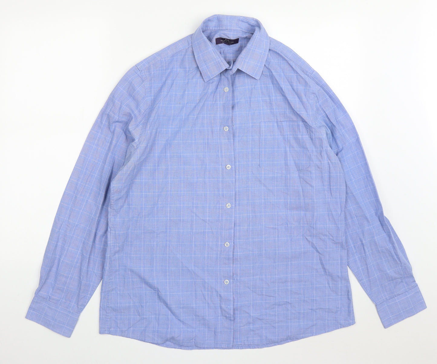 George Mens Blue Check Polyester  Dress Shirt Size 16.5 Collared Button