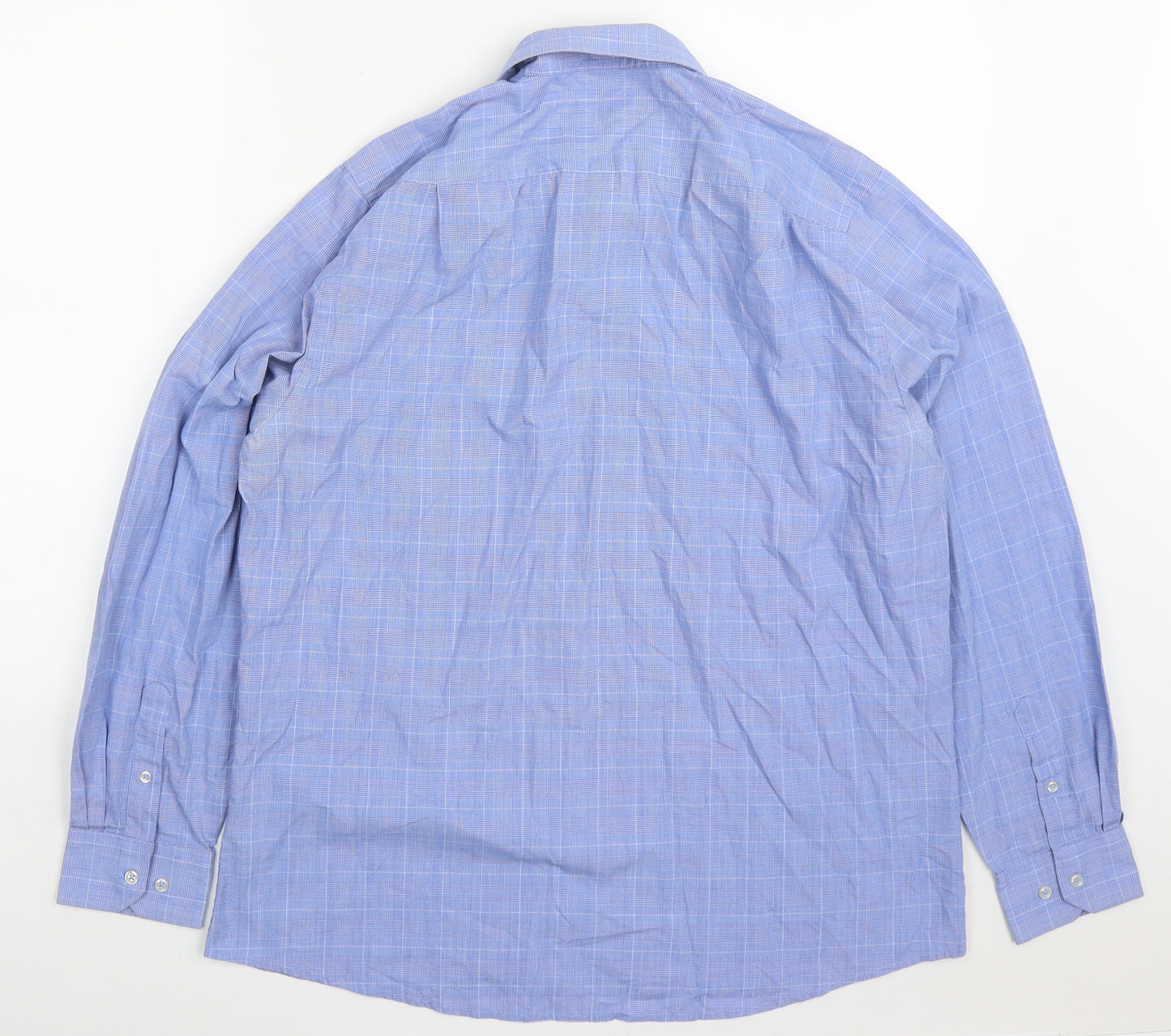 George Mens Blue Check Polyester  Dress Shirt Size 16.5 Collared Button