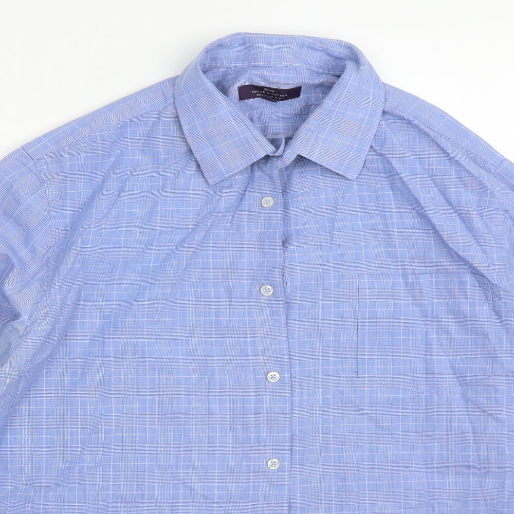 George Mens Blue Check Polyester  Dress Shirt Size 16.5 Collared Button