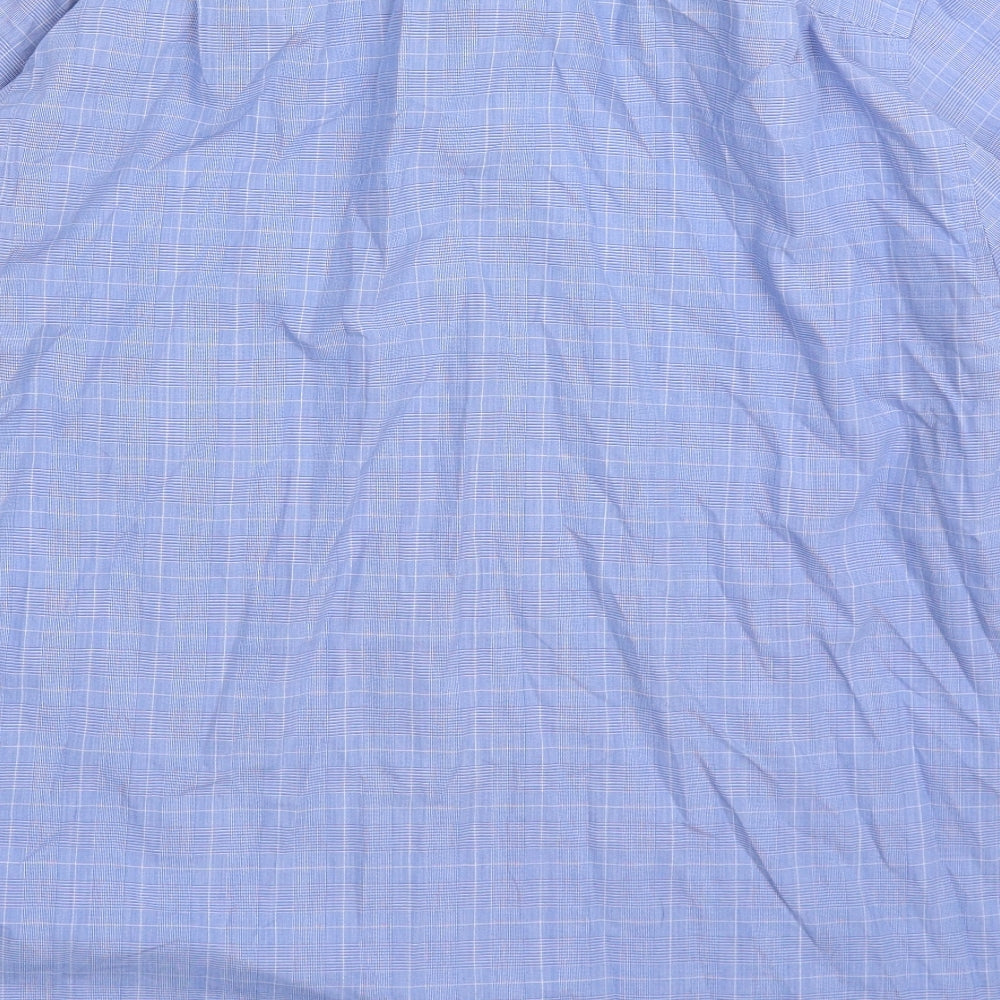 George Mens Blue Check Polyester  Dress Shirt Size 16.5 Collared Button