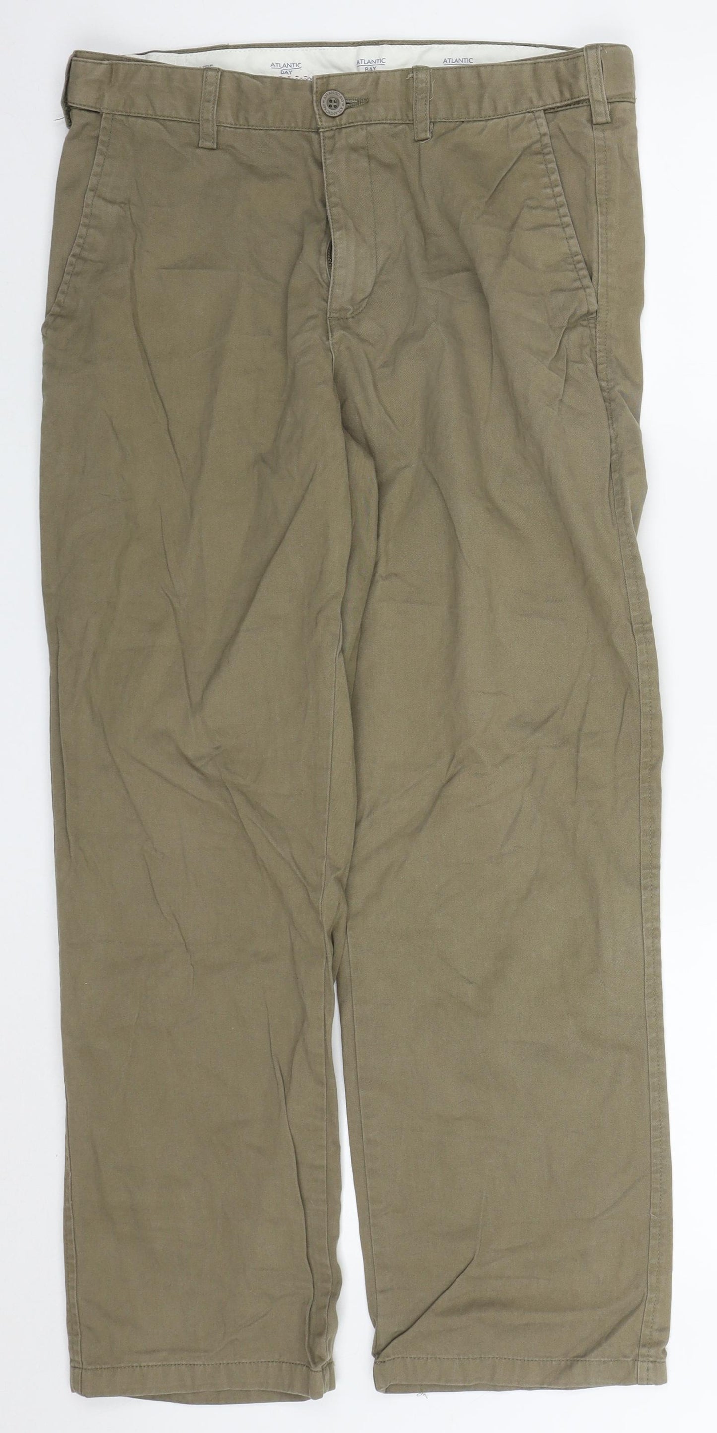 BHS Mens Green  Cotton Trousers  Size 32 L29 in Regular Button