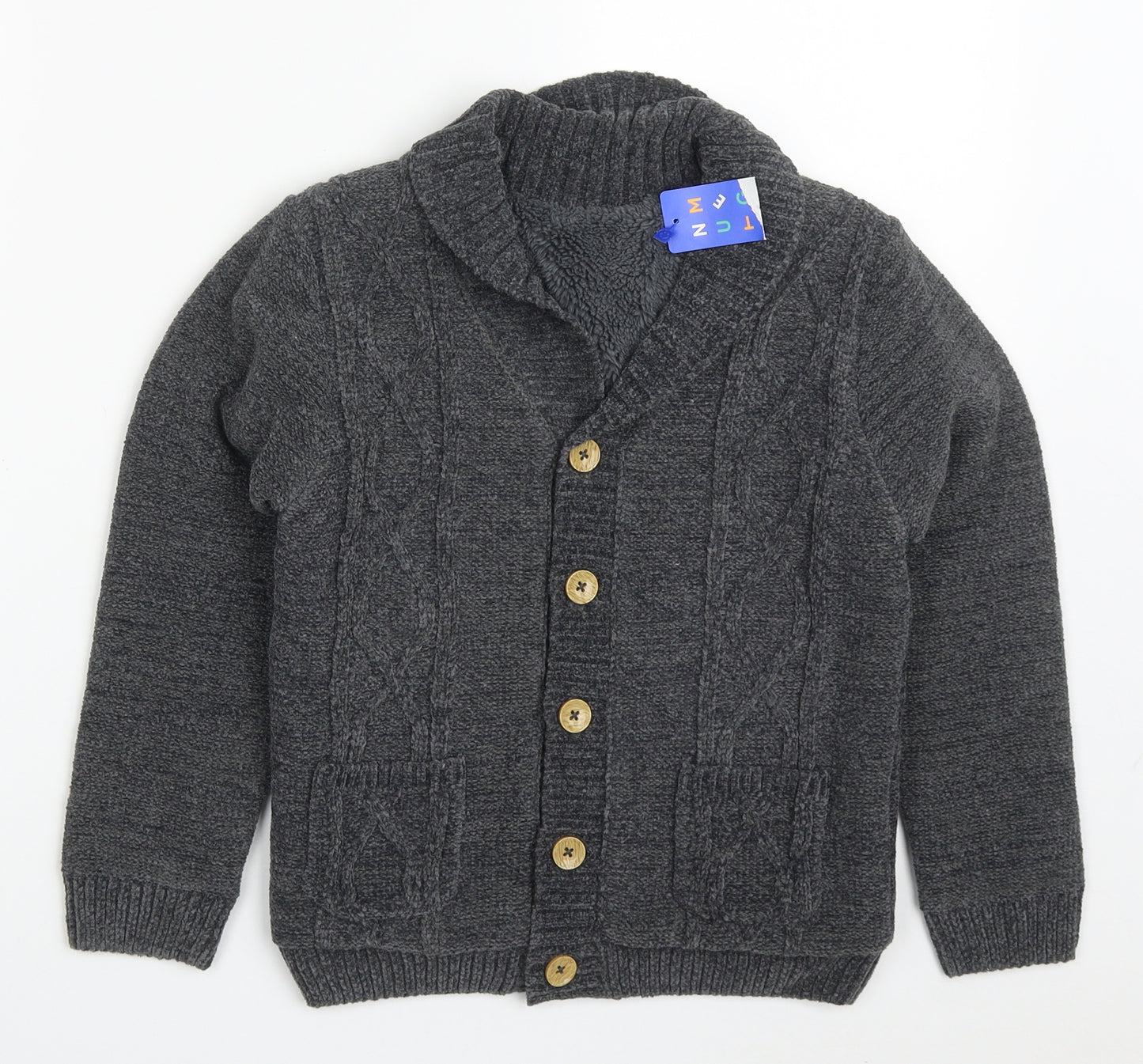 Nutmeg Boys Grey V-Neck  Polyester Cardigan Jumper Size 7-8 Years  Button
