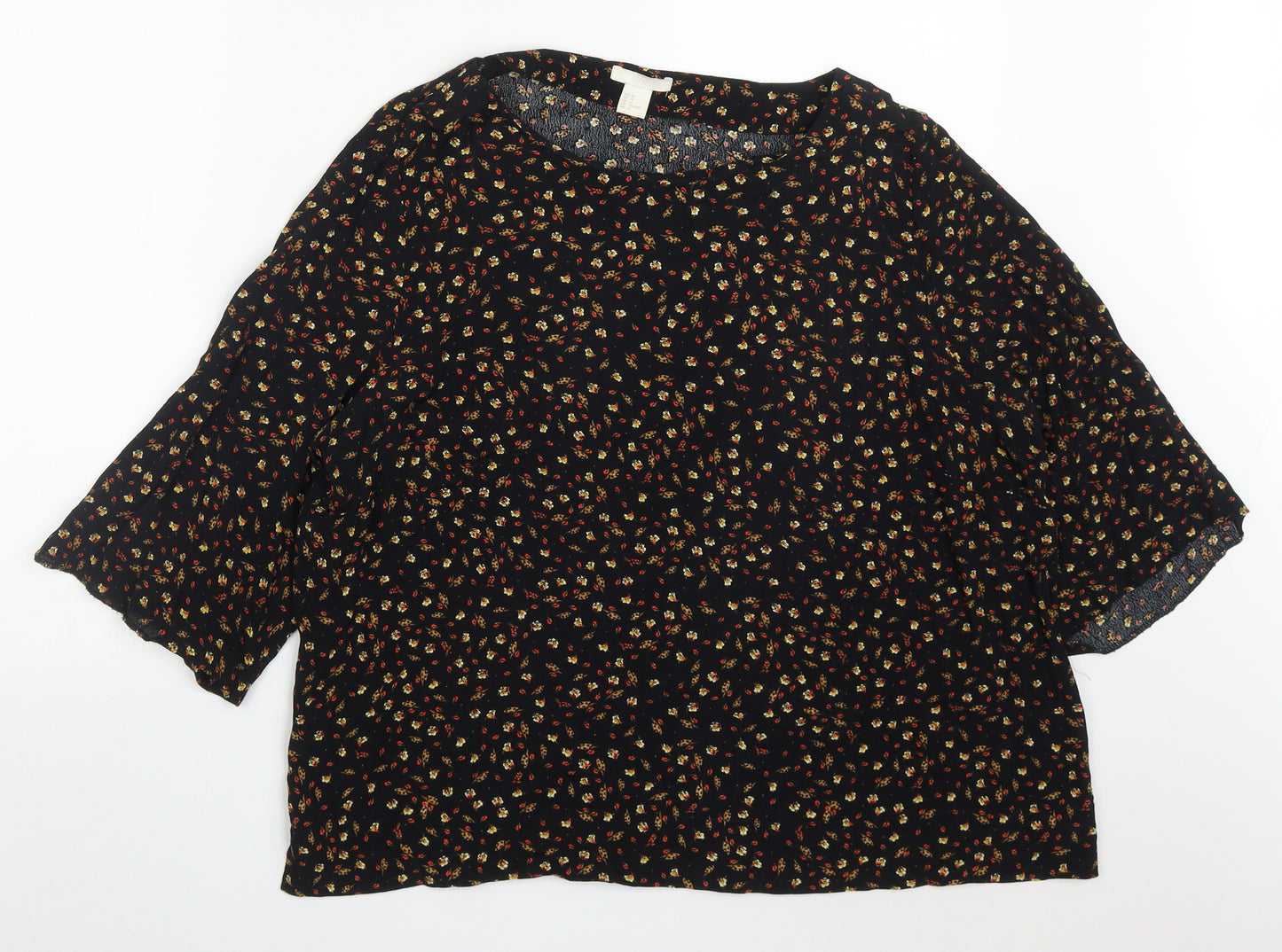 H&M Womens Multicoloured Floral Viscose Basic Blouse Size 16 Round Neck