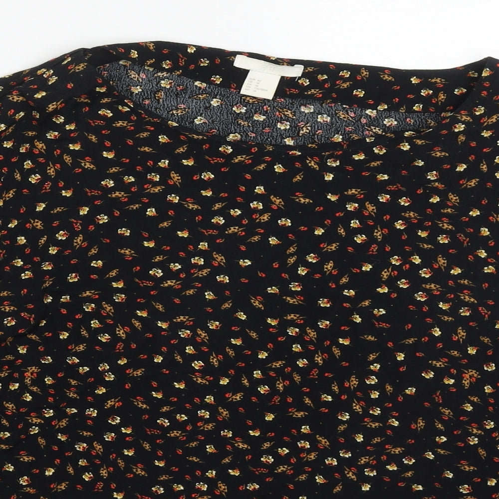H&M Womens Multicoloured Floral Viscose Basic Blouse Size 16 Round Neck