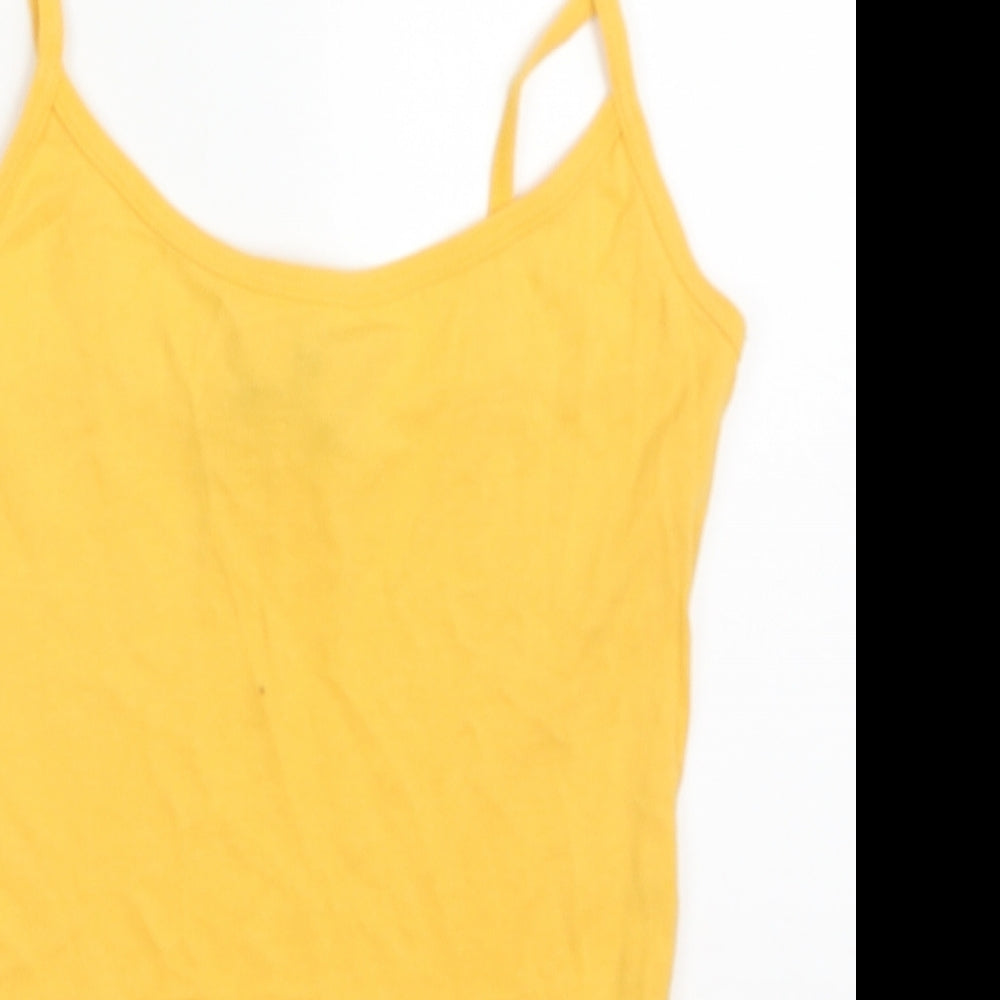 New Look Womens Yellow  Cotton Basic Tank Size XS Round Neck
