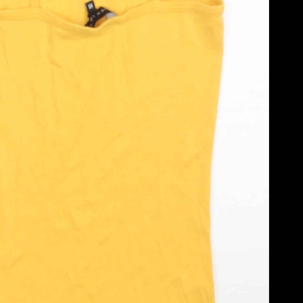New Look Womens Yellow  Cotton Basic Tank Size XS Round Neck