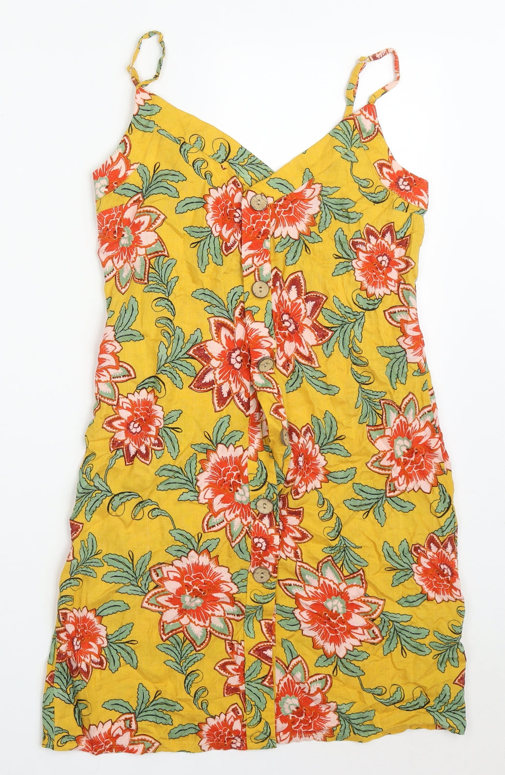 Primark Womens Multicoloured Floral Viscose Tank Dress  Size 6  V-Neck Button