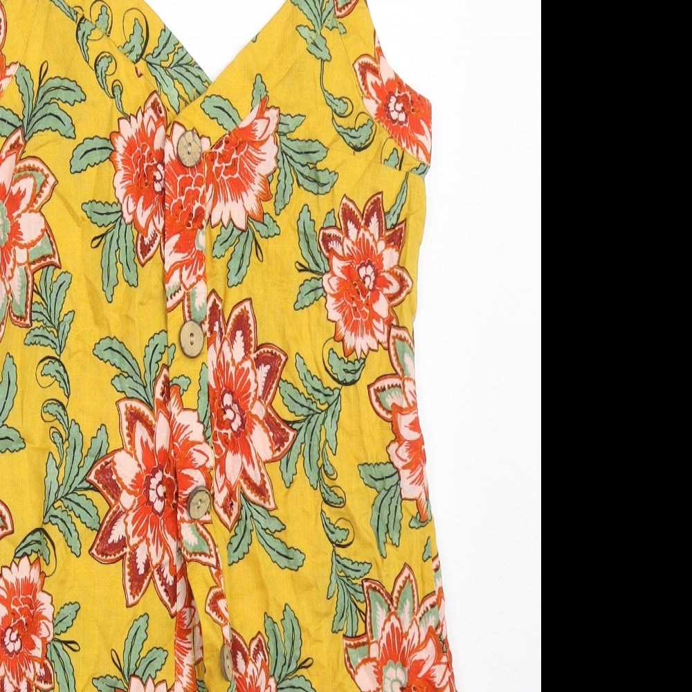 Primark Womens Multicoloured Floral Viscose Tank Dress  Size 6  V-Neck Button