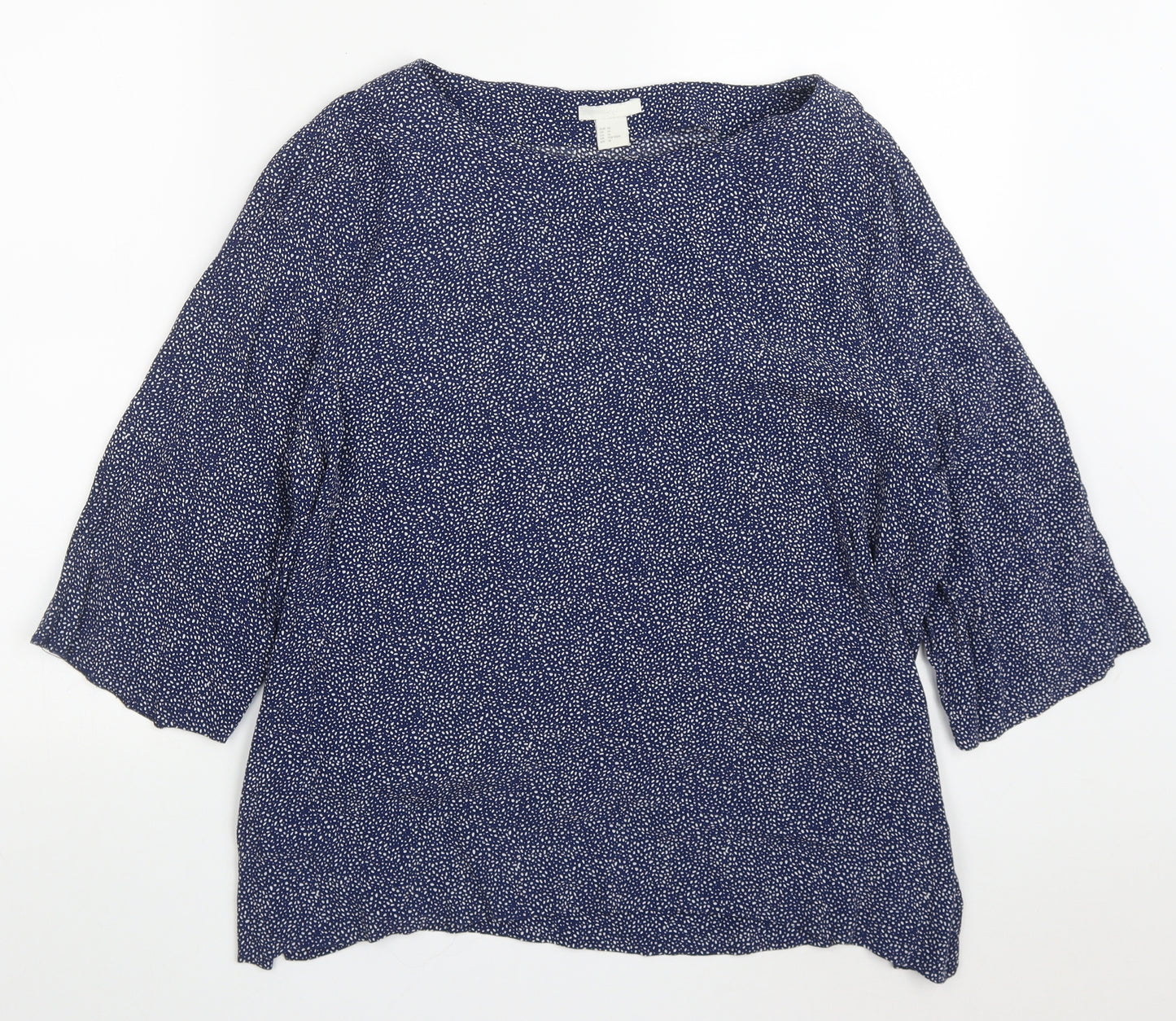 H&M Womens Blue Polka Dot Viscose Basic Blouse Size 16 Round Neck