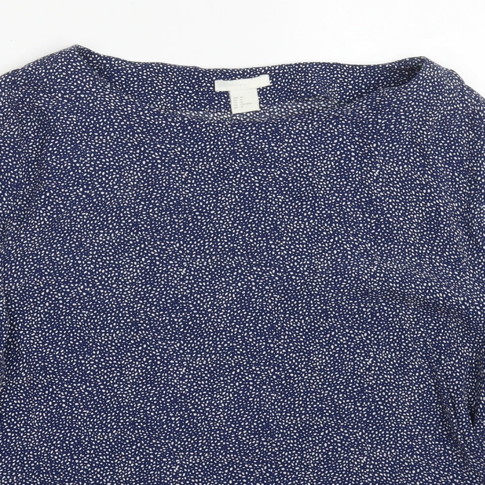 H&M Womens Blue Polka Dot Viscose Basic Blouse Size 16 Round Neck