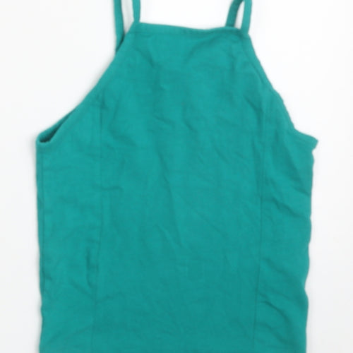 Miss Selfridge Womens Green  Cotton Basic Tank Size 6 Round Neck