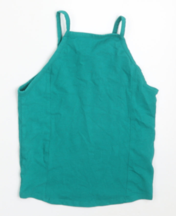 Miss Selfridge Womens Green  Cotton Basic Tank Size 6 Round Neck