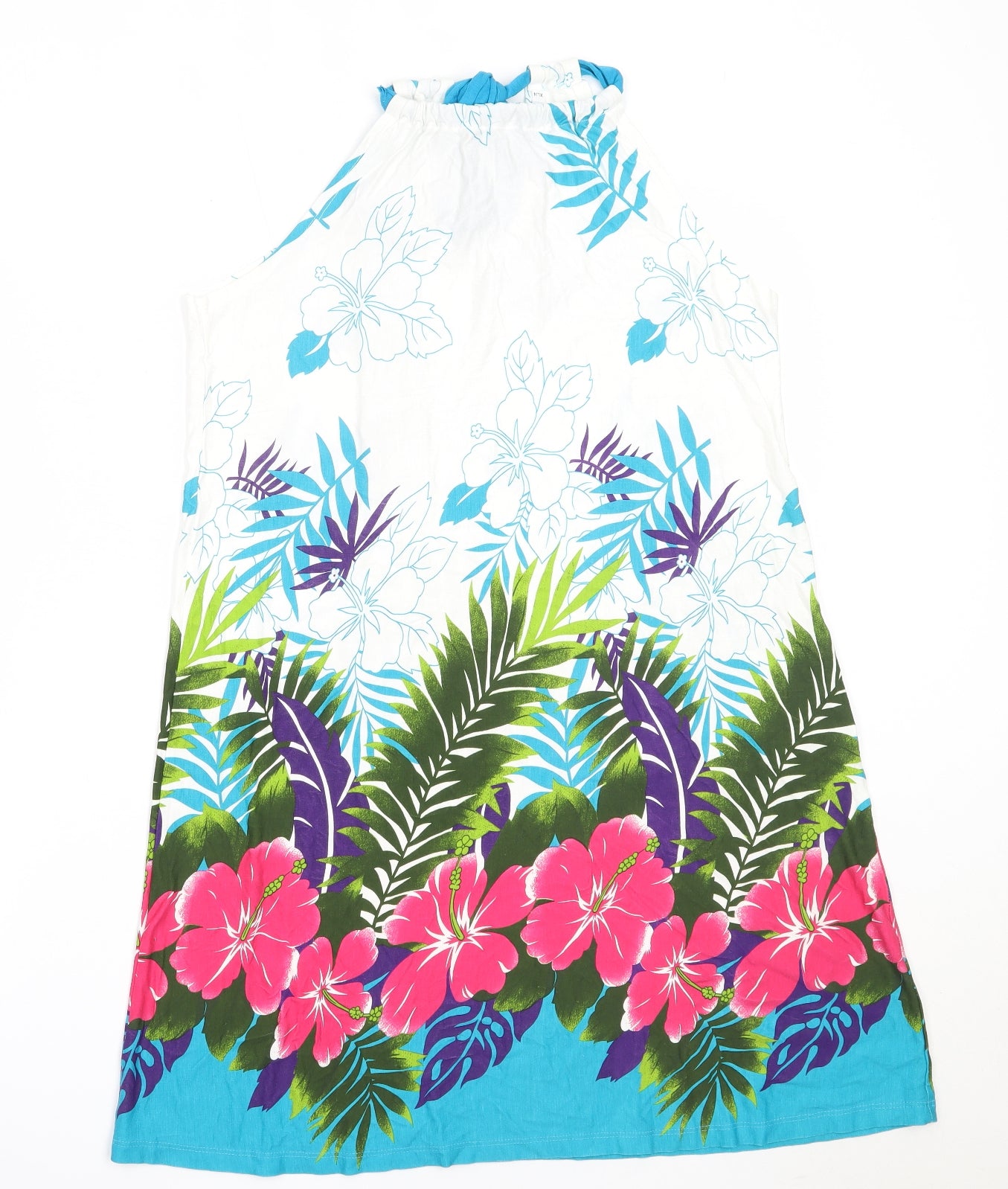 Atlantic Sud Womens White Floral Viscose Mini  Size XL  Round Neck
