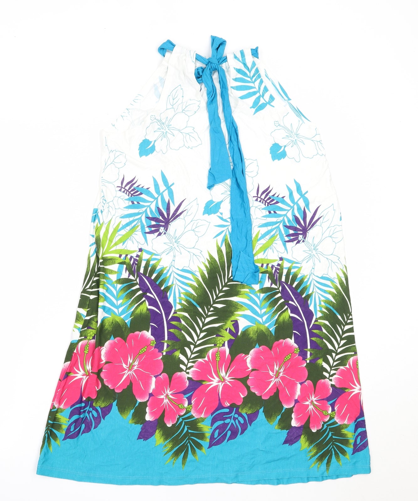 Atlantic Sud Womens White Floral Viscose Mini  Size XL  Round Neck