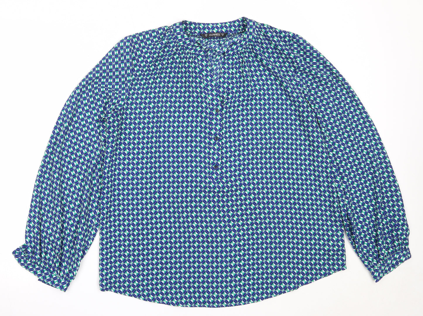 Dunnes Stores Womens Blue Geometric Polyester Basic Blouse Size M Round Neck