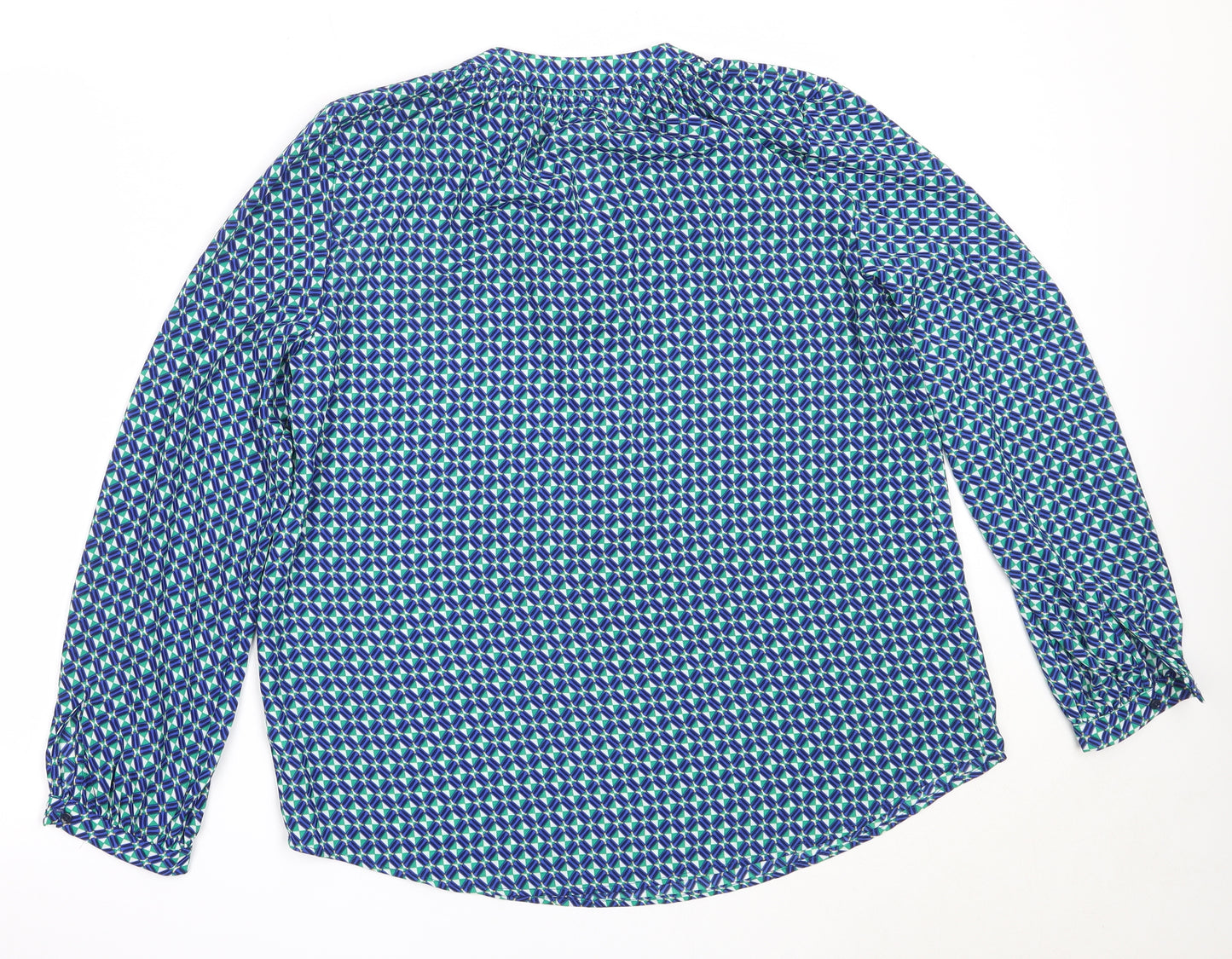 Dunnes Stores Womens Blue Geometric Polyester Basic Blouse Size M Round Neck