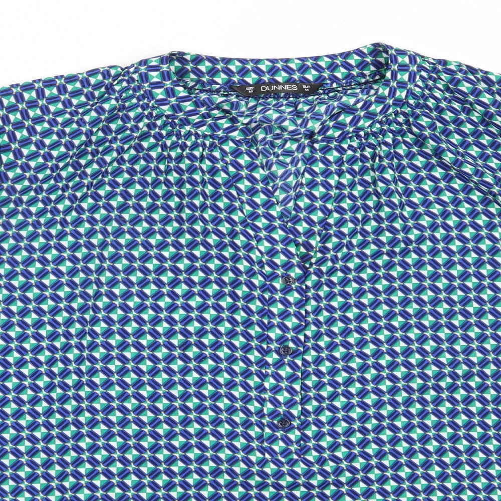 Dunnes Stores Womens Blue Geometric Polyester Basic Blouse Size M Round Neck