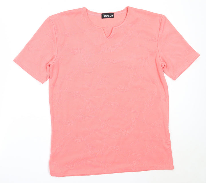 Bonita Womens Pink  Polyester Basic T-Shirt Size M V-Neck