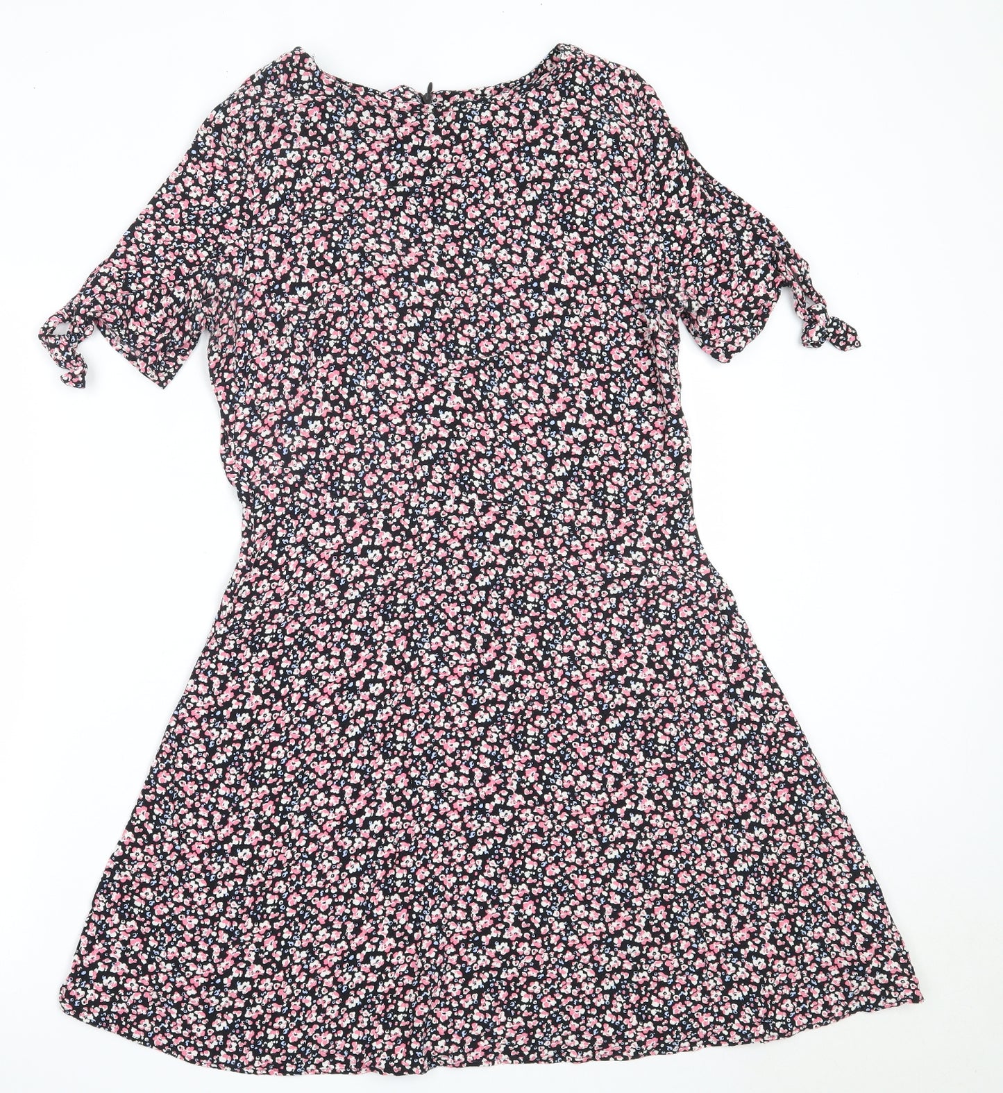 NEXT Womens Black Floral Viscose Fit & Flare  Size 12  Round Neck