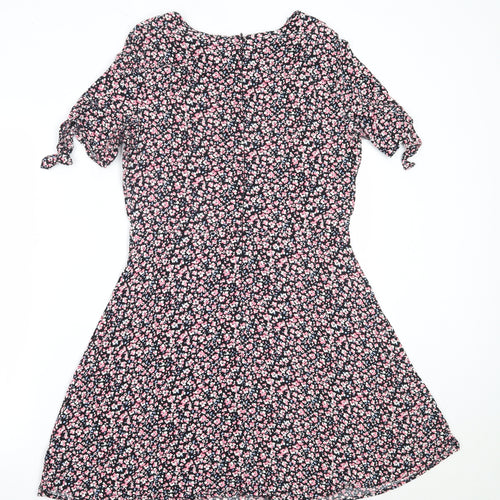 NEXT Womens Black Floral Viscose Fit & Flare  Size 12  Round Neck
