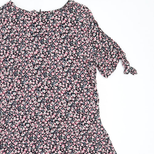 NEXT Womens Black Floral Viscose Fit & Flare  Size 12  Round Neck