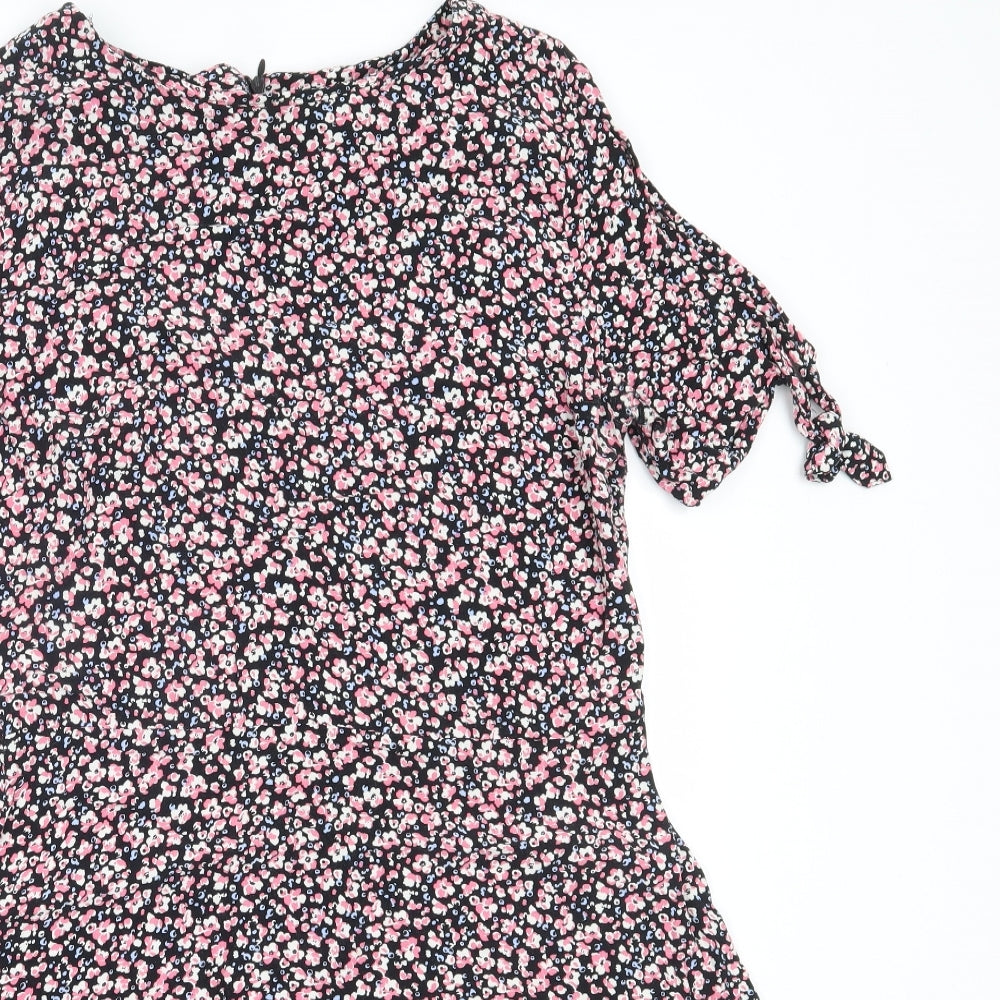 NEXT Womens Black Floral Viscose Fit & Flare  Size 12  Round Neck