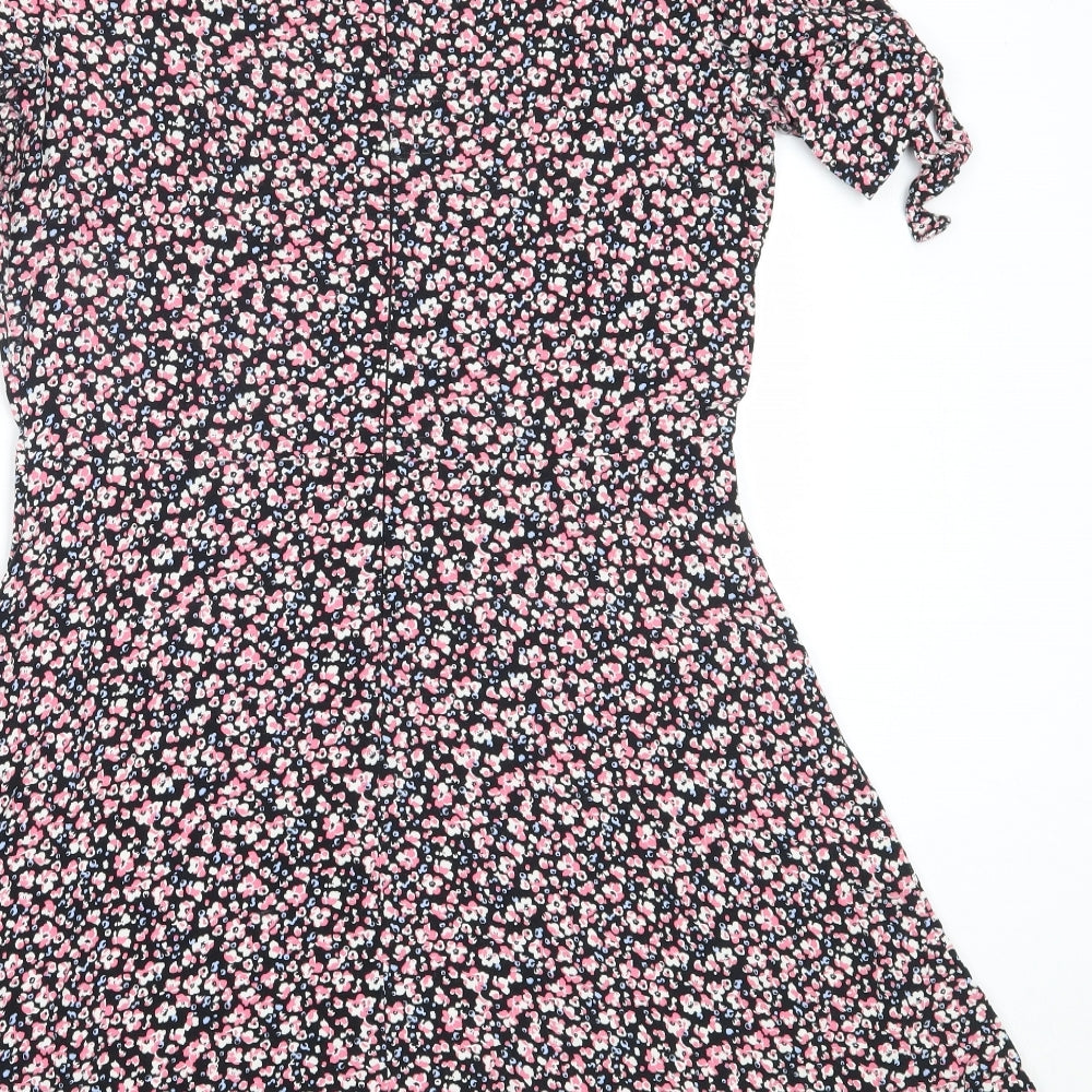 NEXT Womens Black Floral Viscose Fit & Flare  Size 12  Round Neck