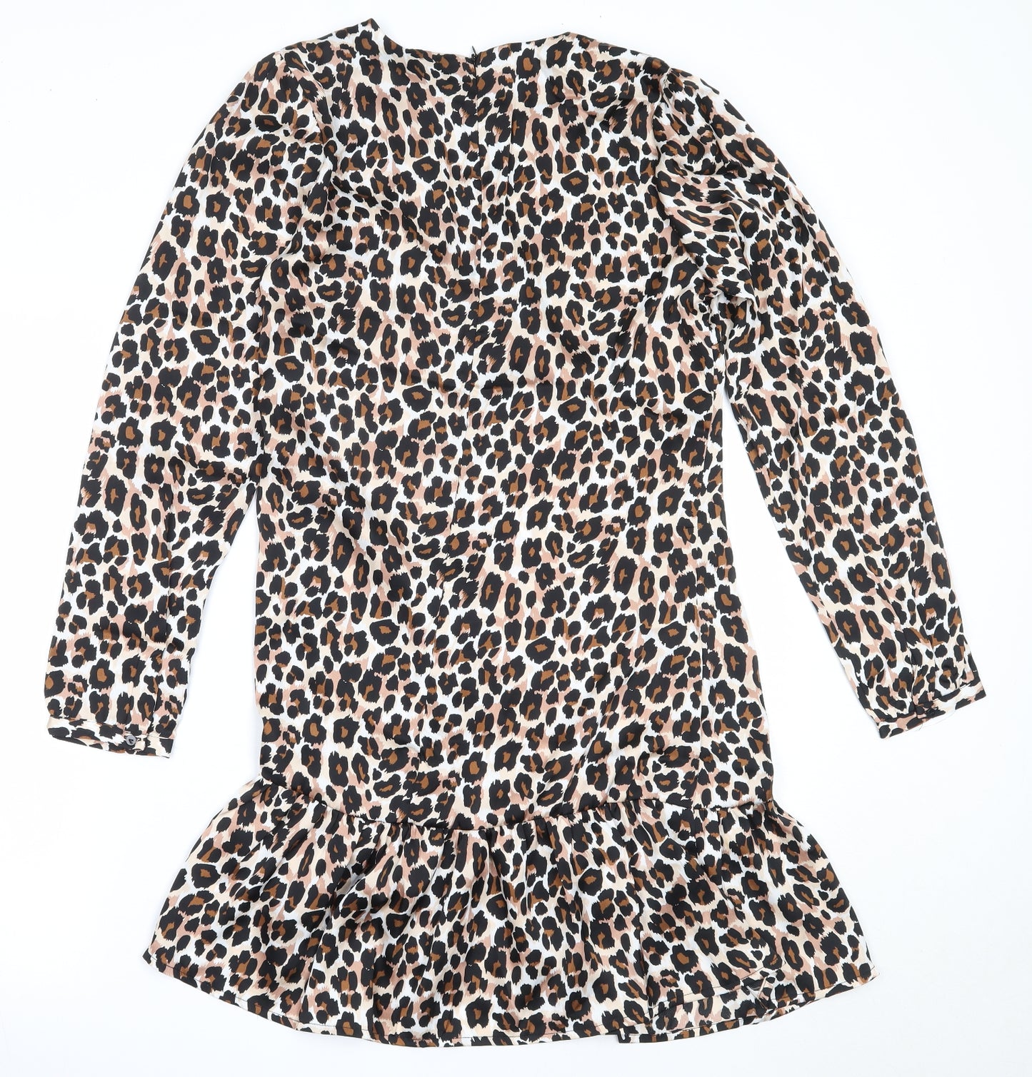 Studio Womens Beige Animal Print Polyester Fit & Flare  Size 10  Round Neck