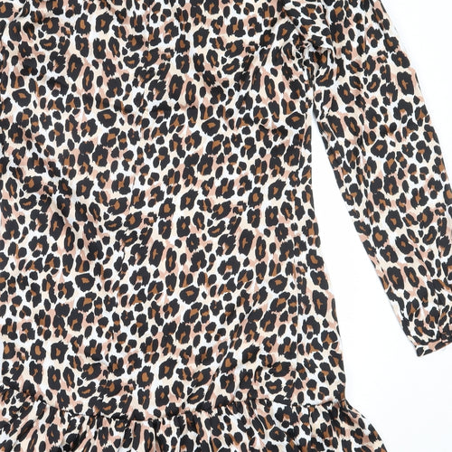 Studio Womens Beige Animal Print Polyester Fit & Flare  Size 10  Round Neck