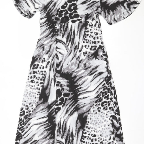 Studio Womens Black Animal Print Viscose Fit & Flare  Size 8  Round Neck